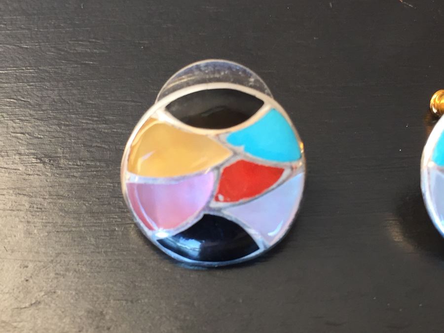 Artist Signed Enamel Earrings Wt:3.5g [Photo 4]