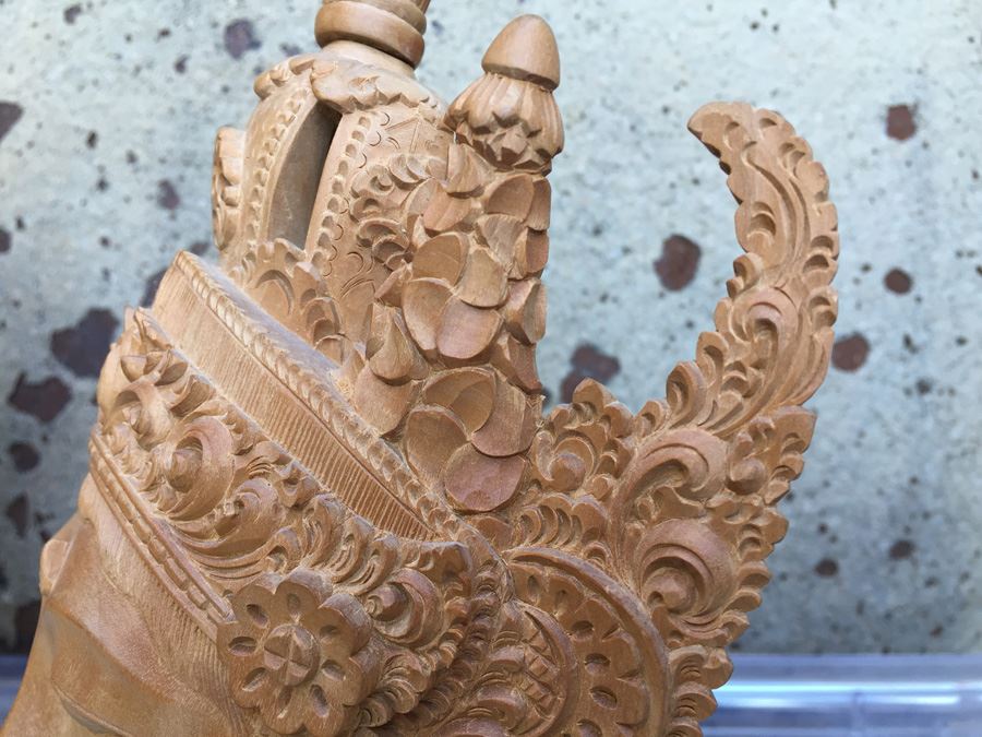 Pair Of Finely Hand Carved Asian Faces Heads With Stands Signed CATRA [Photo 9]