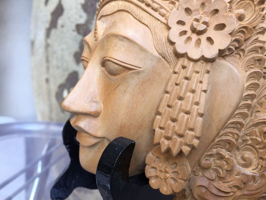 Pair Of Finely Hand Carved Asian Faces Heads With Stands Signed CATRA [Photo 15]