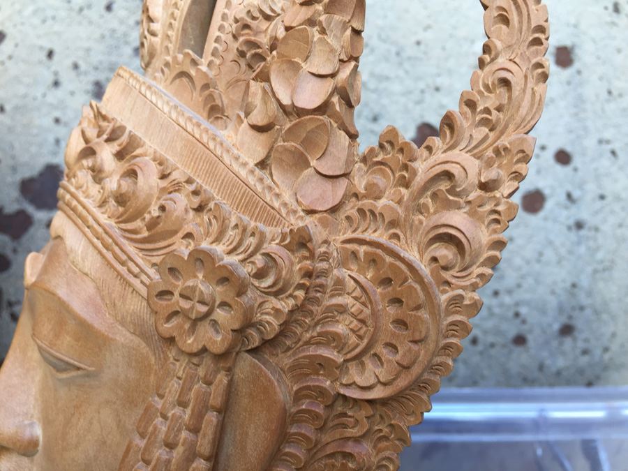 Pair Of Finely Hand Carved Asian Faces Heads With Stands Signed CATRA [Photo 8]