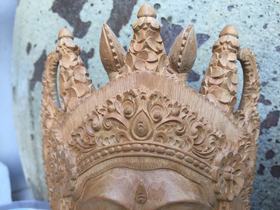 Pair Of Finely Hand Carved Asian Faces Heads With Stands Signed CATRA [Photo 13]