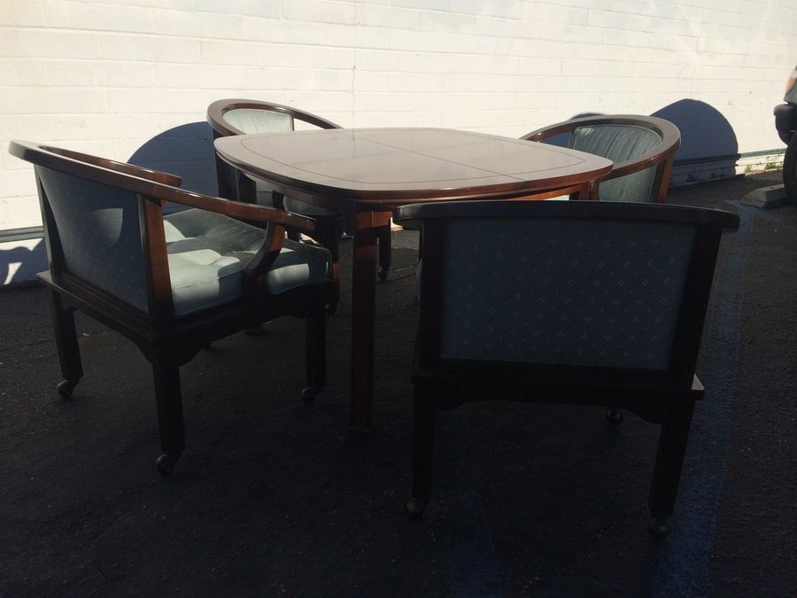 Mid-Century Henredon Dining Table with Four Chairs and Two Leaves - Asian Inspired [Photo 6]