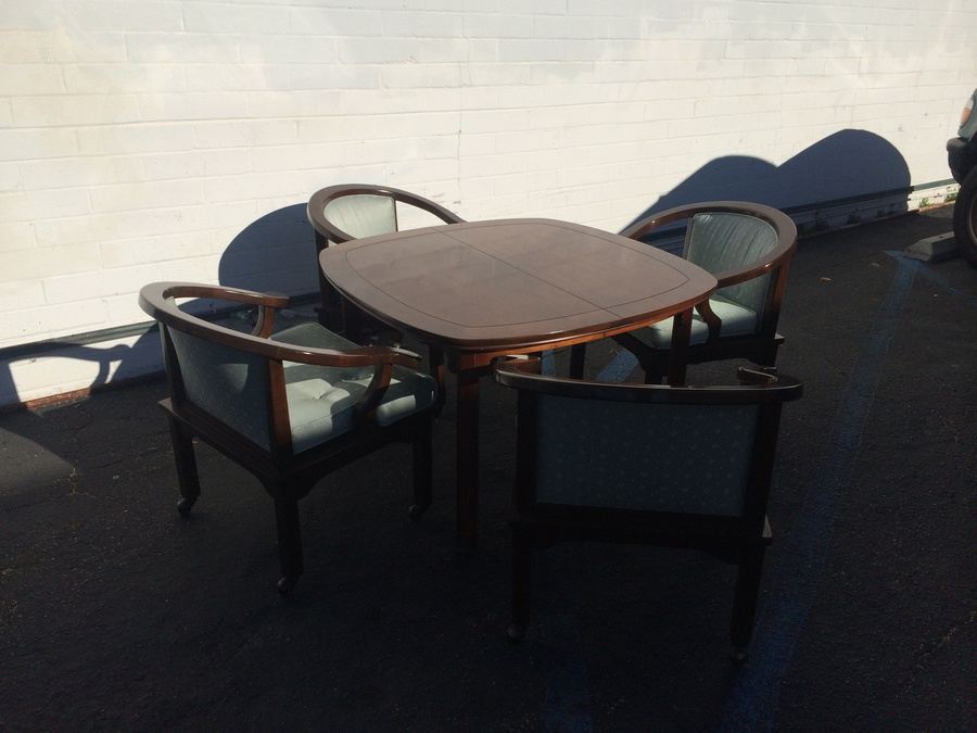 Mid-Century Henredon Dining Table with Four Chairs and Two Leaves - Asian Inspired [Photo 5]