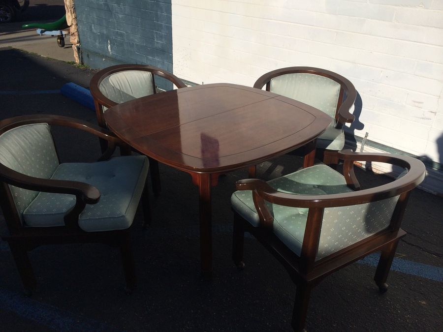 Mid-Century Henredon Dining Table with Four Chairs and Two Leaves - Asian Inspired [Photo 2]