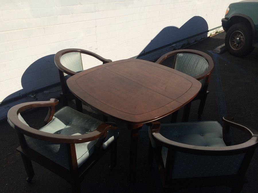 Mid-Century Henredon Dining Table with Four Chairs and Two Leaves - Asian Inspired [Photo 9]
