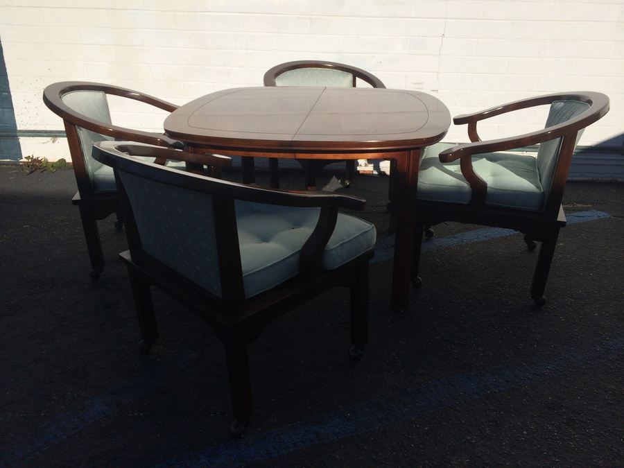 Mid-Century Henredon Dining Table with Four Chairs and Two Leaves - Asian Inspired [Photo 4]