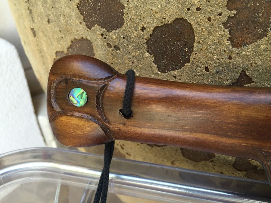 Carved Wooden Paddle With Mother Of Pearl Accents [Photo 6]