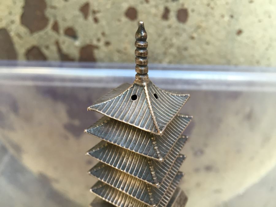 Sterling Silver Five-Storied Pagoda Daigoji Temple With Hidden Compartment Underneath Incense Burner [Photo 6]