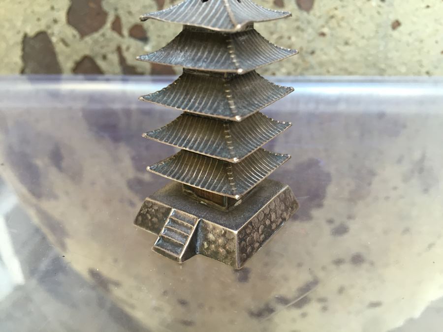 Sterling Silver Five-Storied Pagoda Daigoji Temple With Hidden Compartment Underneath Incense Burner [Photo 4]
