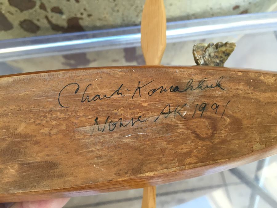 Charlie Komakhuk Nome AK 1991 Eskimo Kayak Sculpture [Photo 22]