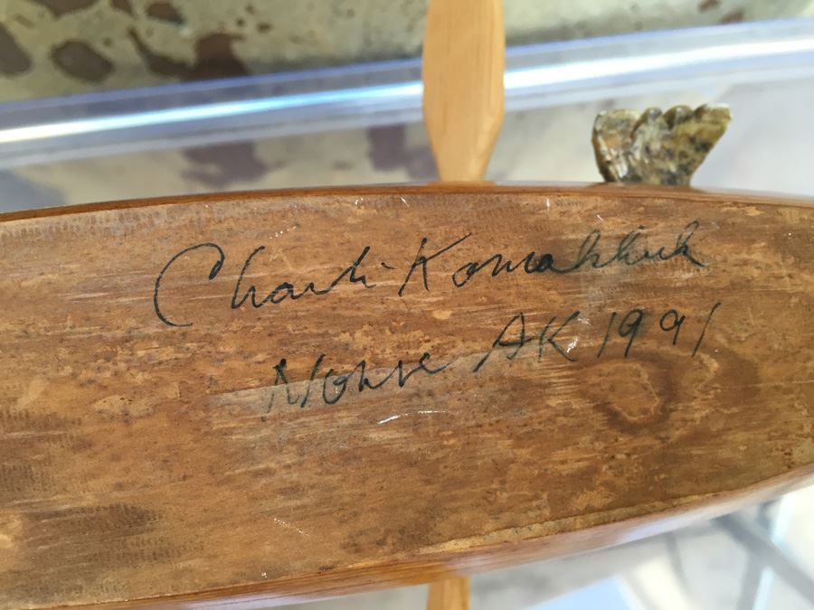 Charlie Komakhuk Nome AK 1991 Eskimo Kayak Sculpture [Photo 3]