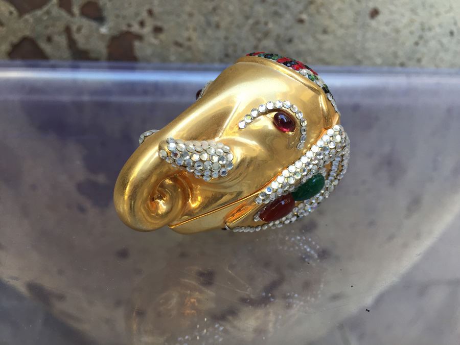Judith Leiber Elephant Form Hinged Miniature Gold Tone Finish