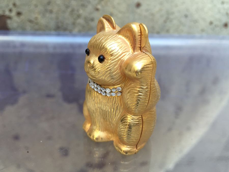 Judith Leiber Gold Tone Hinged Cat Form Miniature [Photo 1]