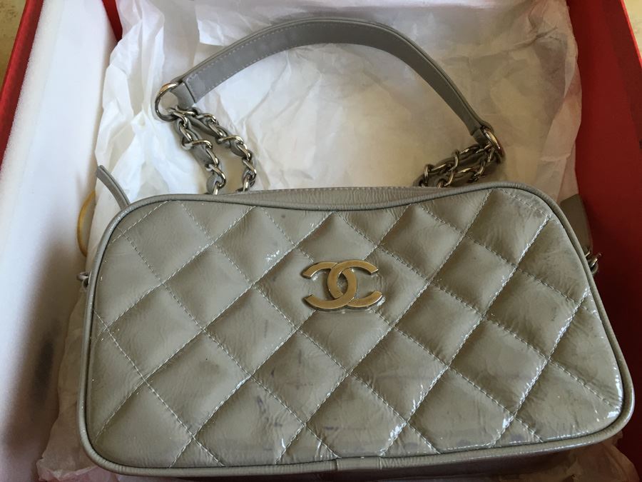 Chanel Gray Quilted Handbag With Slight Markings On Face As Shown In Photos