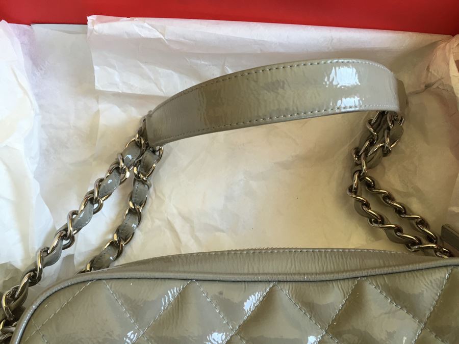 Chanel Gray Quilted Handbag With Slight Markings On Face As Shown In Photos