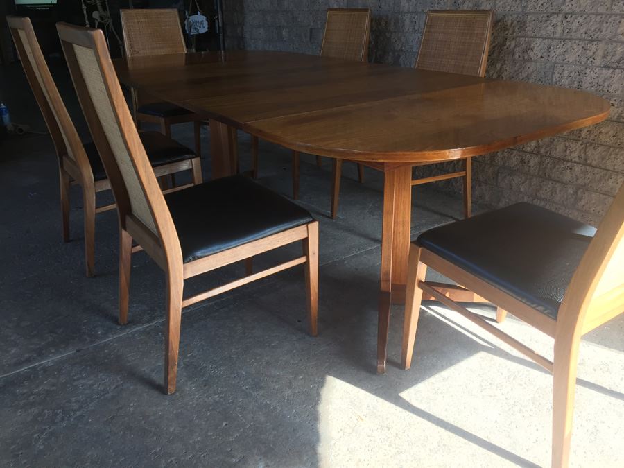 Mid-Century Modern Table With 6 Cane Back Chairs By Foster-McDavid ...