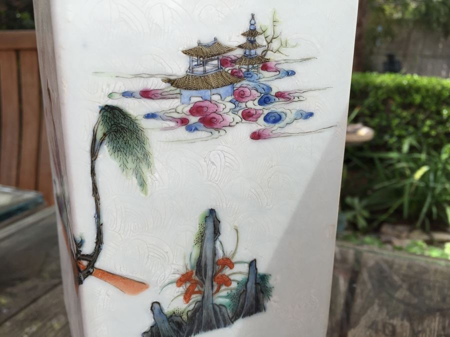 Pair Of Detailed Chinese Famille Rose Urns Vases With Custom Wooden Stands Purchased In 1930's [Photo 20]