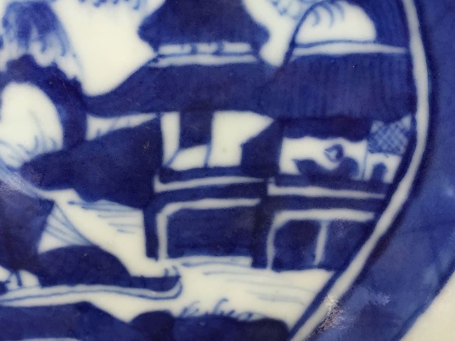 Antique Chinese Canton Blue And White Porcelain Cut-Corner Salad Bowl [Photo 13]