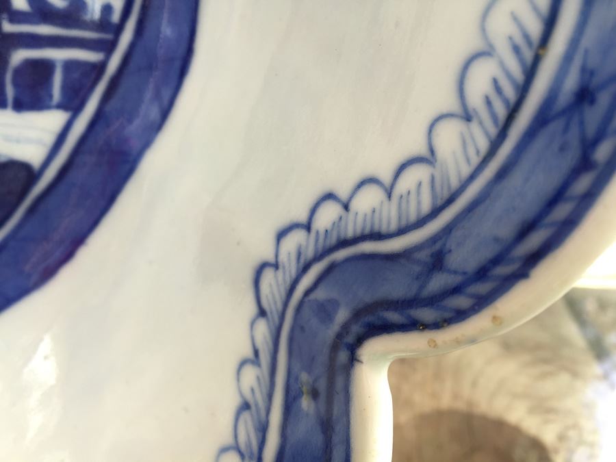 Antique Chinese Canton Blue And White Porcelain Cut-Corner Salad Bowl [Photo 5]
