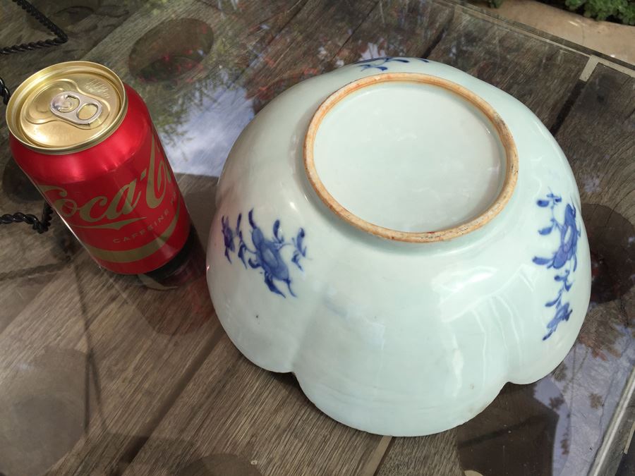 Antique Chinese Canton Blue And White Porcelain Cut-Corner Salad Bowl [Photo 3]