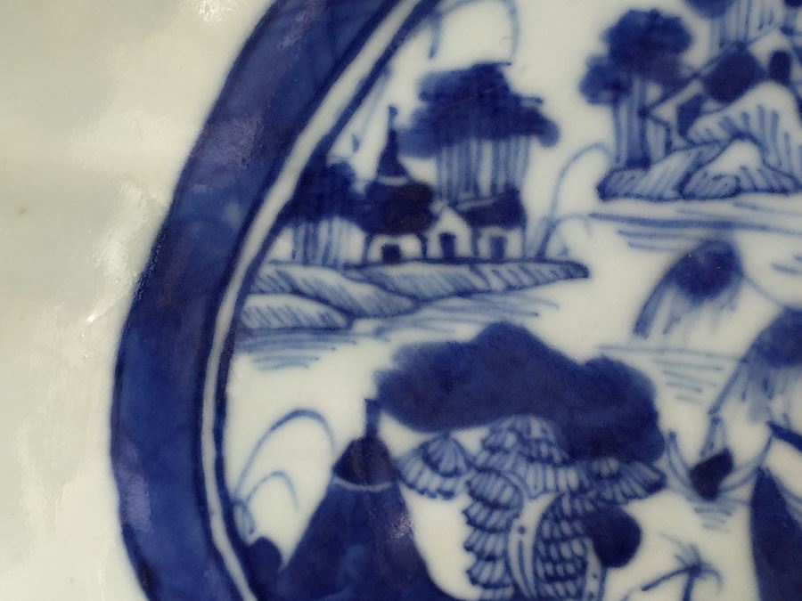 Antique Chinese Canton Blue And White Porcelain Cut-Corner Salad Bowl [Photo 8]