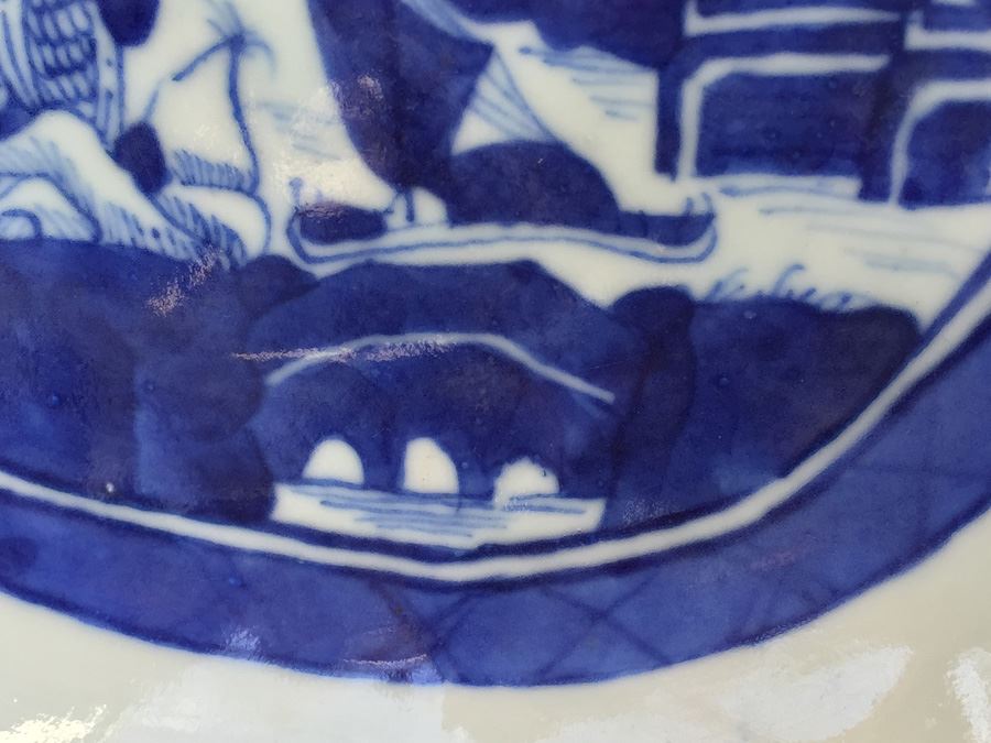 Antique Chinese Canton Blue And White Porcelain Cut-Corner Salad Bowl [Photo 7]