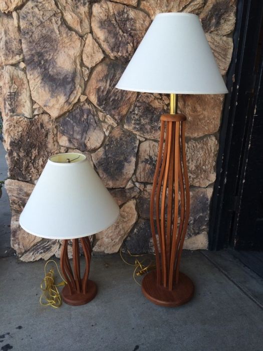 Mid-Century Inspired Wood Floor Lamp and Table Lamp
