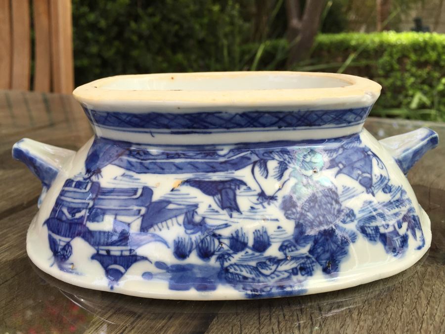 Antique buy chinese blue white porcelain bowl with lid