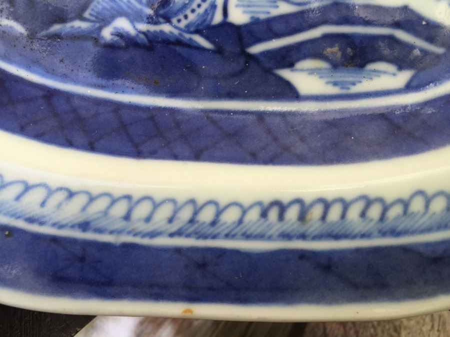Antique Chinese Canton Blue And White Plate Platter [Photo 12]
