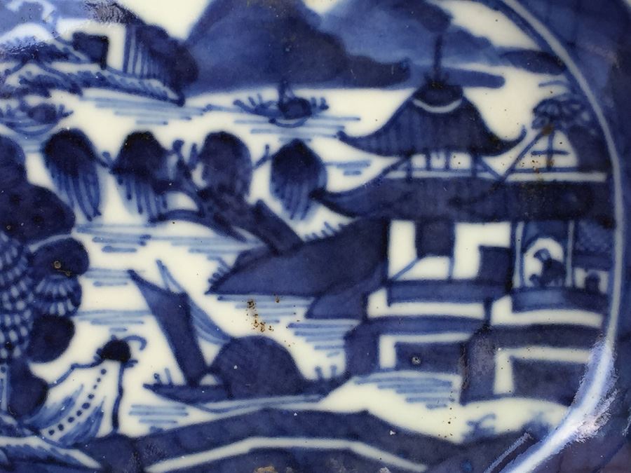 Antique Chinese Canton Blue And White Plate Platter [Photo 15]
