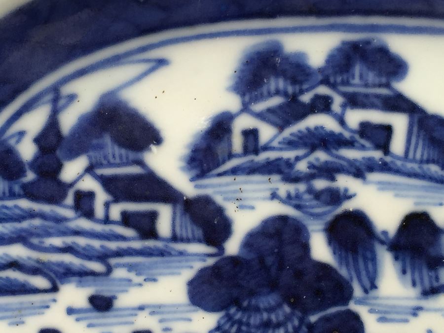 Antique Chinese Canton Blue And White Plate Platter [Photo 14]