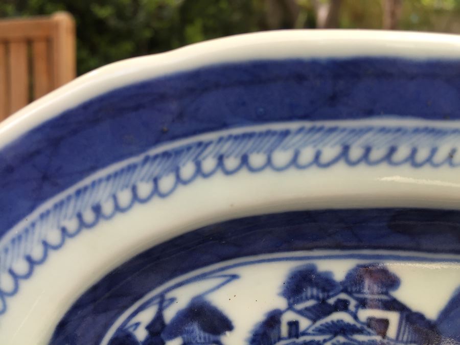 Antique Chinese Canton Blue And White Plate Platter [Photo 4]