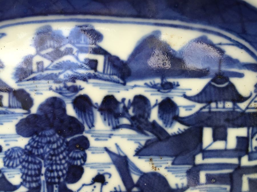 Antique Chinese Canton Blue And White Plate Platter [Photo 6]