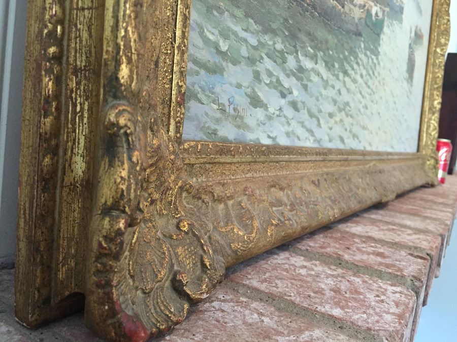 Beautiful Well Executed Original Oil Painting In Gilt Wood Frame Of Harbor Port Scene Signed L. Pasini Probably 1920's Italian [Photo 19]