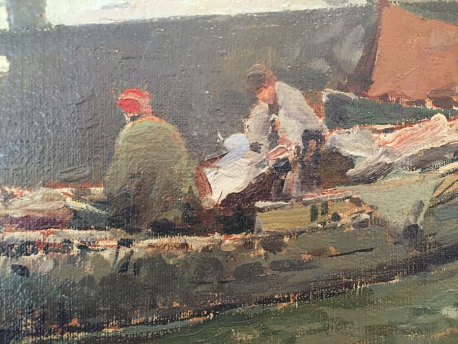 Beautiful Well Executed Original Oil Painting In Gilt Wood Frame Of Harbor Port Scene Signed L. Pasini Probably 1920's Italian [Photo 8]