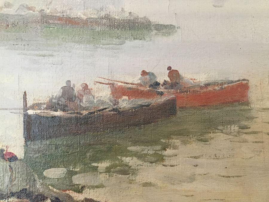 Beautiful Well Executed Original Oil Painting In Gilt Wood Frame Of Harbor Port Scene Signed L. Pasini Probably 1920's Italian [Photo 13]