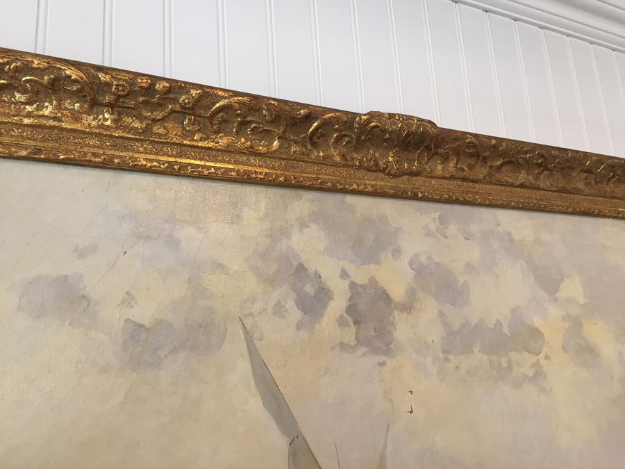 Beautiful Well Executed Original Oil Painting In Gilt Wood Frame Of Harbor Port Scene Signed L. Pasini Probably 1920's Italian [Photo 21]