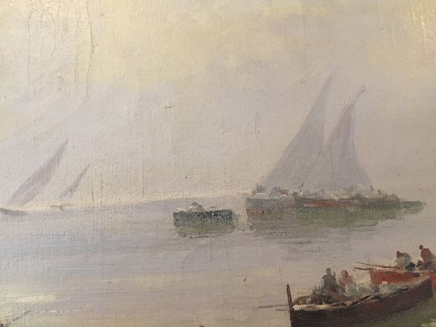 Beautiful Well Executed Original Oil Painting In Gilt Wood Frame Of Harbor Port Scene Signed L. Pasini Probably 1920's Italian [Photo 11]