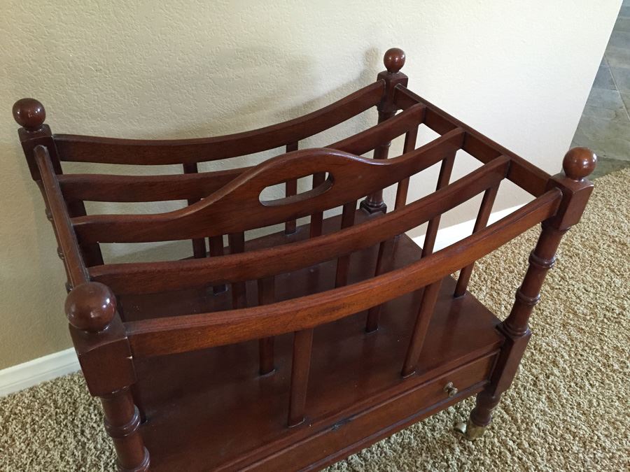 Mahogany Maitland-Smith 'Canterbury' Sheet Music / Record / Magazine Rack Holder On Casters Estimate $500 [Photo 4]