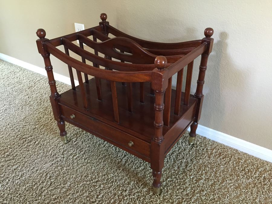 Mahogany Maitland-Smith 'Canterbury' Sheet Music / Record / Magazine Rack Holder On Casters Estimate $500 [Photo 11]