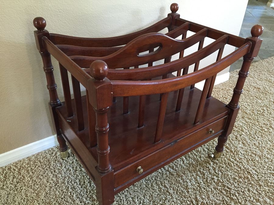 Mahogany Maitland-Smith 'Canterbury' Sheet Music / Record / Magazine Rack Holder On Casters Estimate $500 [Photo 5]
