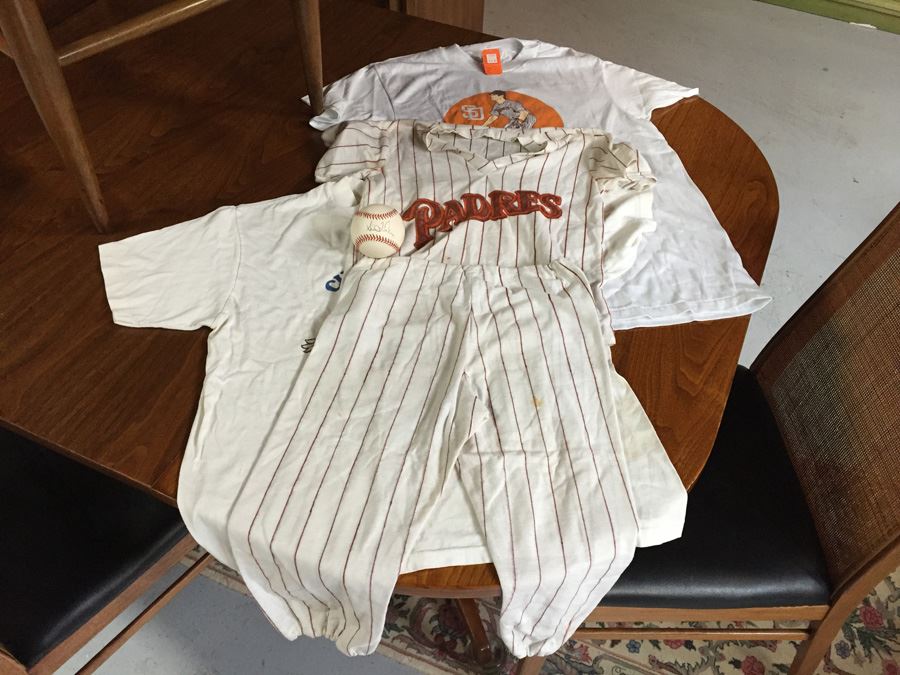 Steve Garvey Signed Baseball And Steve Garvey Signed Child's Baseball Uniform Plus Vintage Padres Shirts