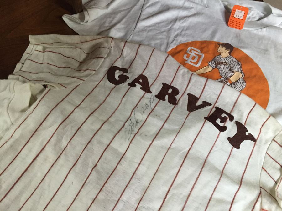 Steve Garvey Signed Baseball And Steve Garvey Signed Child's Baseball Uniform Plus Vintage Padres Shirts [Photo 9]