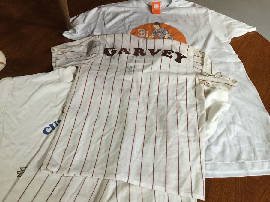 Steve Garvey Signed Baseball And Steve Garvey Signed Child's Baseball Uniform Plus Vintage Padres Shirts [Photo 10]