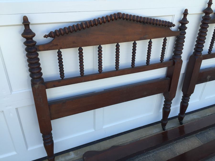 Victorian American Walnut Spool Bed Vintage 1860 Twin Headboard And ...