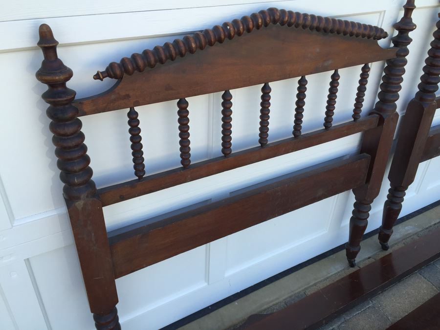 Victorian American Walnut Spool Bed Vintage 1860 Twin Headboard And ...