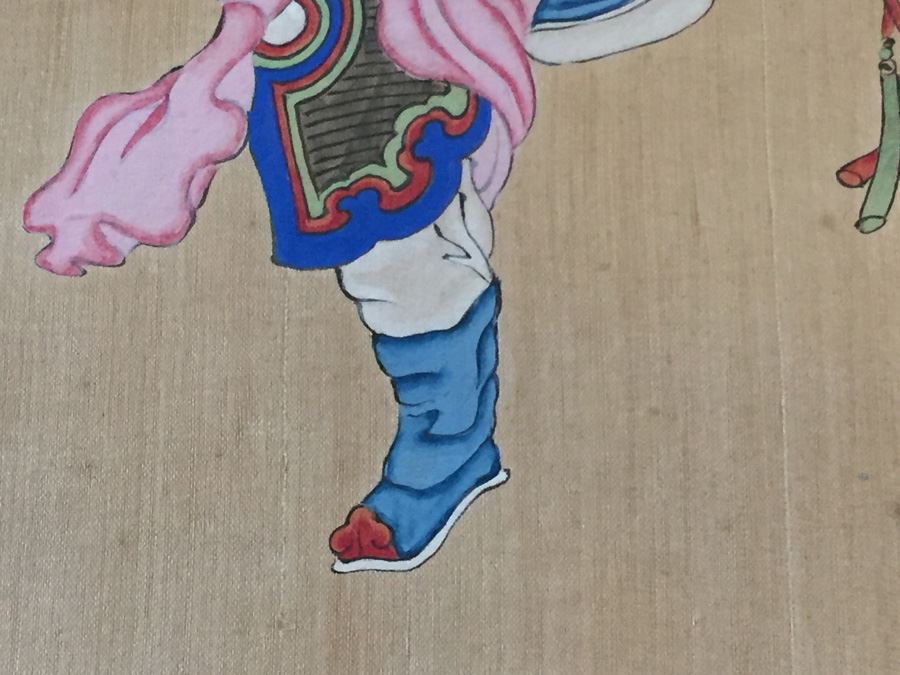 Pair Of Chinese Paintings On Silk Of A Warrior Sung Dynasty And Lady Of The Court Ching Dynasty Early 1900's [Photo 9]