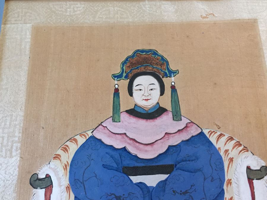 Pair Of Chinese Paintings On Silk Of A Warrior Sung Dynasty And Lady Of The Court Ching Dynasty Early 1900's [Photo 11]