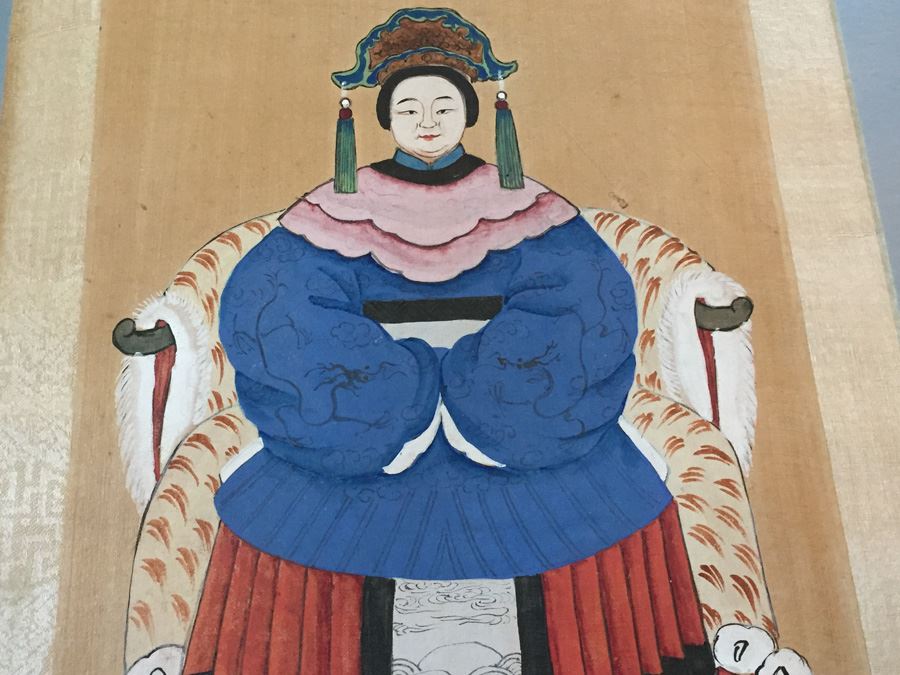 Pair Of Chinese Paintings On Silk Of A Warrior Sung Dynasty And Lady Of The Court Ching Dynasty Early 1900's [Photo 3]