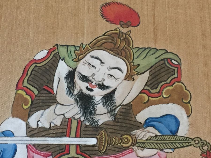 Pair Of Chinese Paintings On Silk Of A Warrior Sung Dynasty And Lady Of The Court Ching Dynasty Early 1900's [Photo 7]